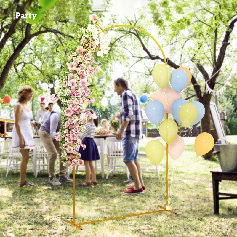Outsunny 7FT x 4FT Gold Wedding Arch with U-shaped stakes for Birthday Parties, Bridal Showers, Graduation, and Ceremony