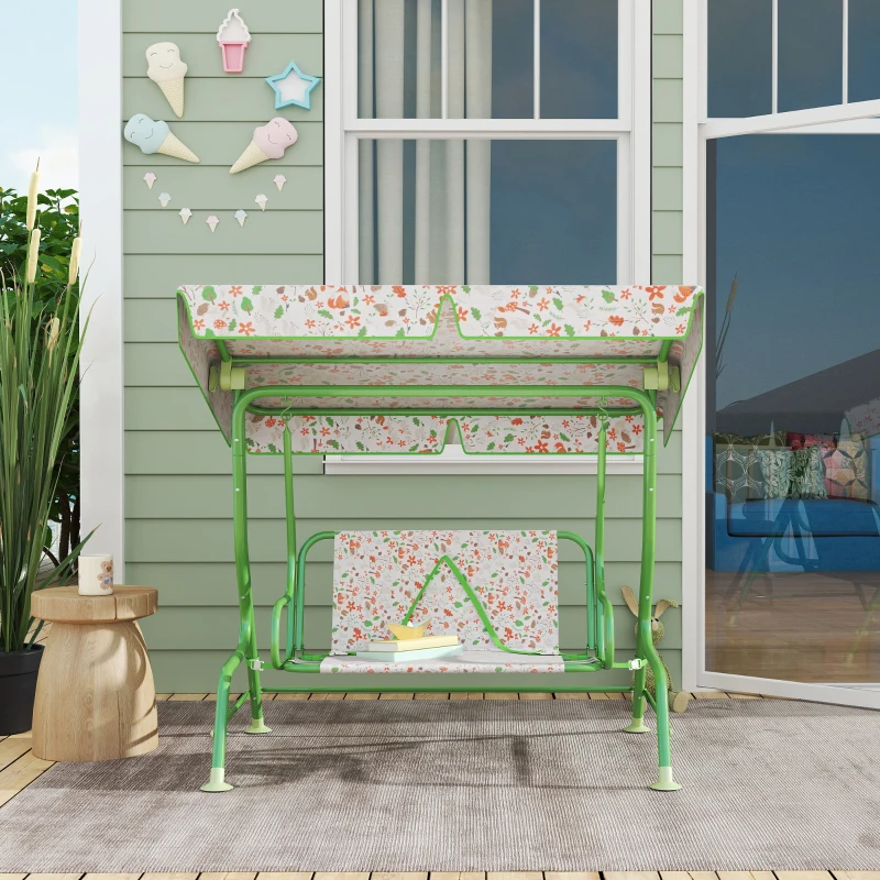 Qaba Kids Patio Swing Chair with Adjustable Canopy, Safety Belt for Patio, Garden, Poolside, Balcony, Green