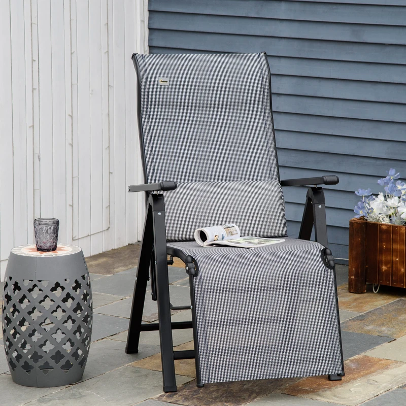 Outsunny Zero Gravity Chair, Folding Recliner, Patio Lounger with 9 Level Adjustable Backrest, Lumbar Pillow for Outdoor, Patio, Deck, Poolside, Grey