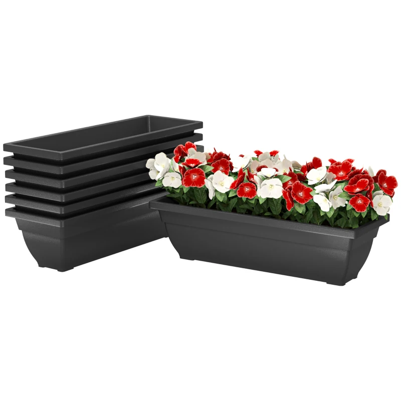 Outsunny Long Rectangular Flower Plant Pots, 7 Pack 23 Inches Window Boxes Planters for Windowsill, Garden, Black