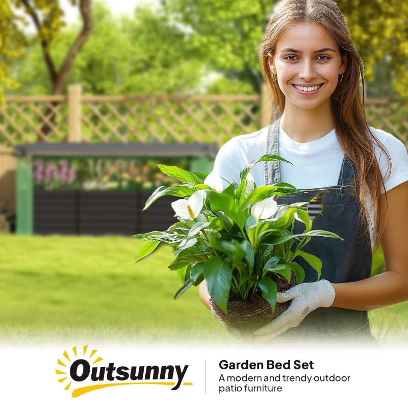 Outsunny Galvanized Steel Planter Box with Crop Cage and Shade Cloth, Raised Garden Bed for Flowers, Veggies and Herbs, Dark Gray