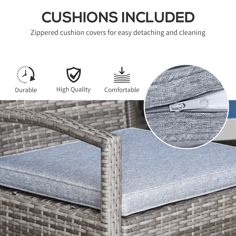 Outsunny 3 Pieces Wicker Patio Furniture Set, Rattan Bistro Set with Coffee Table and Cushions, Outdoor Conversation Set for Garden, Porch, Balcony, Grey