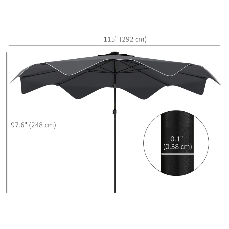 Outsunny Solar Patio Umbrella with LED and Tilt, Outdoor Market Table Umbrella Parasol with Crank, 10 x 10 ft, Dark Grey