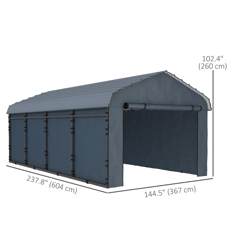 Outsunny 12' x 20' Metal Carport, Heavy Duty Garage Car Shelter with Galvanized Metal Roof and Removable Sidewalls, Dark Grey