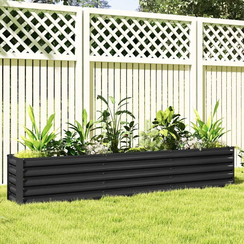 Outsunny 8 x 1.3 x 1.5ft Galvanized Raised Garden Bed, Reinforced Outdoor Planter Box with Open Bottom, Dark Grey
