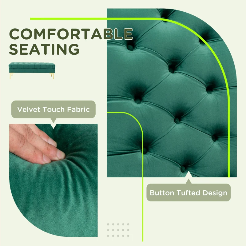 HOMCOM End of Bed Bench, Upholstered Bench, Entryway Shoe Bench with Button Tufted for Living Room, Bedroom, Dark Green