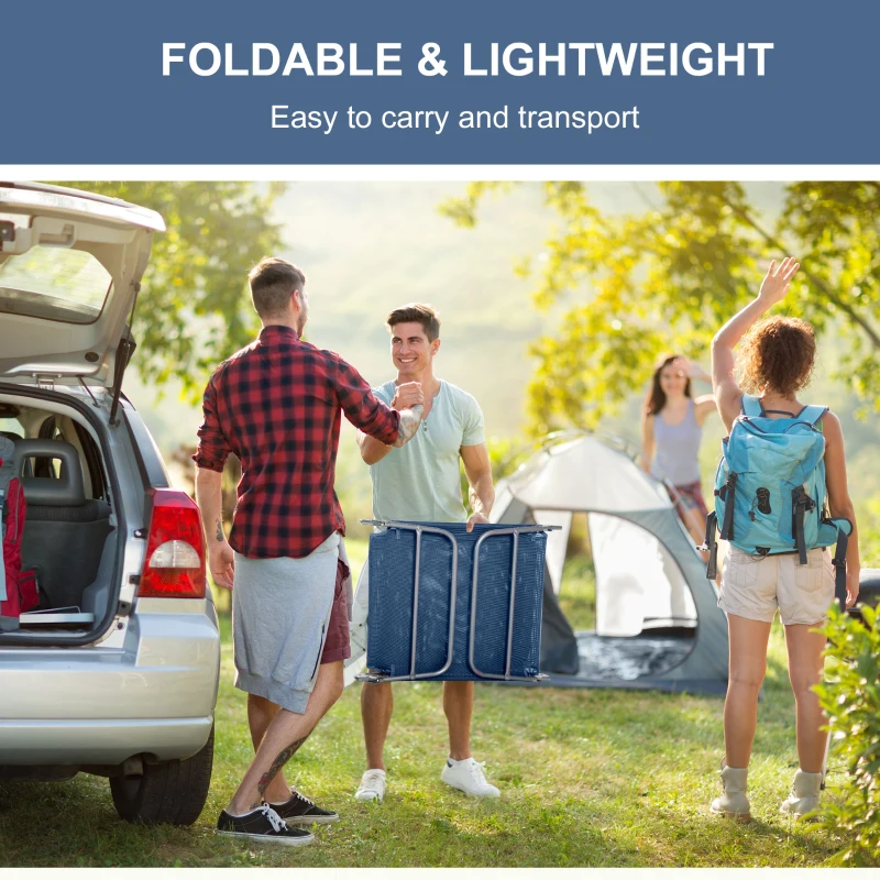 Outsunny Outdoor Lounge Chair, Portable Adjustable Reclining Seat Folding Chaise Lounge Patio Camping Beach Tanning Chair Bed with Pillow, Dark Blue