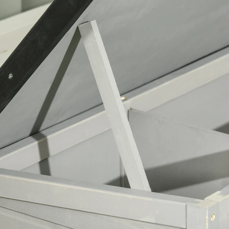 PawHut Wooden Rabbit Hutch with Openable Asphalt Roof, Tray, Grey