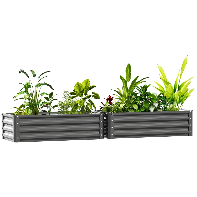 Outsunny Galvanized Raised Garden Beds, Outdoor Planter Box, Set of 2, for Flowers, Herbs and Vegetables, Light Grey