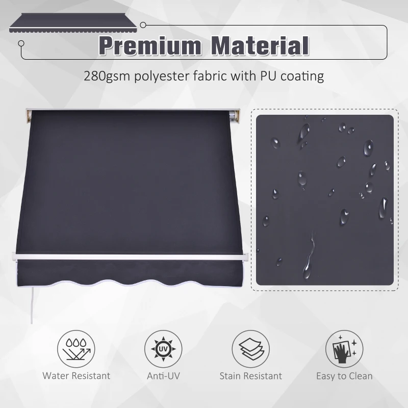 Outsunny 4' x 2.3' Retractable Window Door Awning Patio Canopy Outdoor Sun Shade Shelter Dark Grey