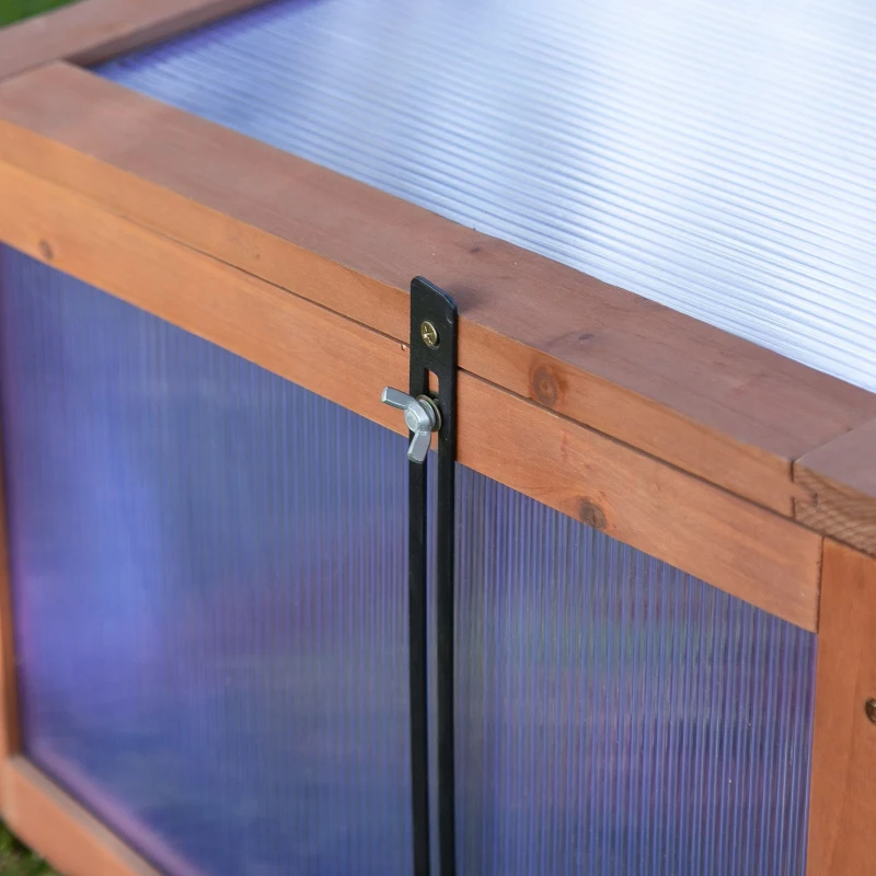 Outsunny 39" x 26" x 16" Wooden Cold Frame with Openable and Tilted Top Cover, Small Polycarbonate Planter Box for Flowers, Vegetables, Plants, Brown