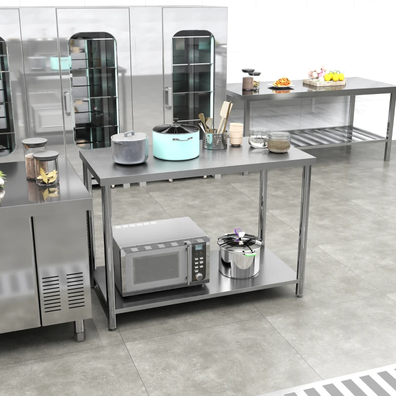 HOMCOM Stainless Steel Workbench, 24"x47"x34", Heavy Duty Work Prep Table with Shelf, Workbench for Kitchen, Garage