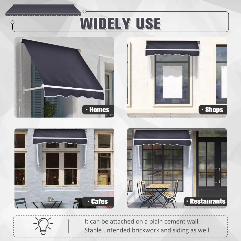 Outsunny 4' x 2.3' Retractable Window Door Awning Patio Canopy Outdoor Sun Shade Shelter Dark Grey