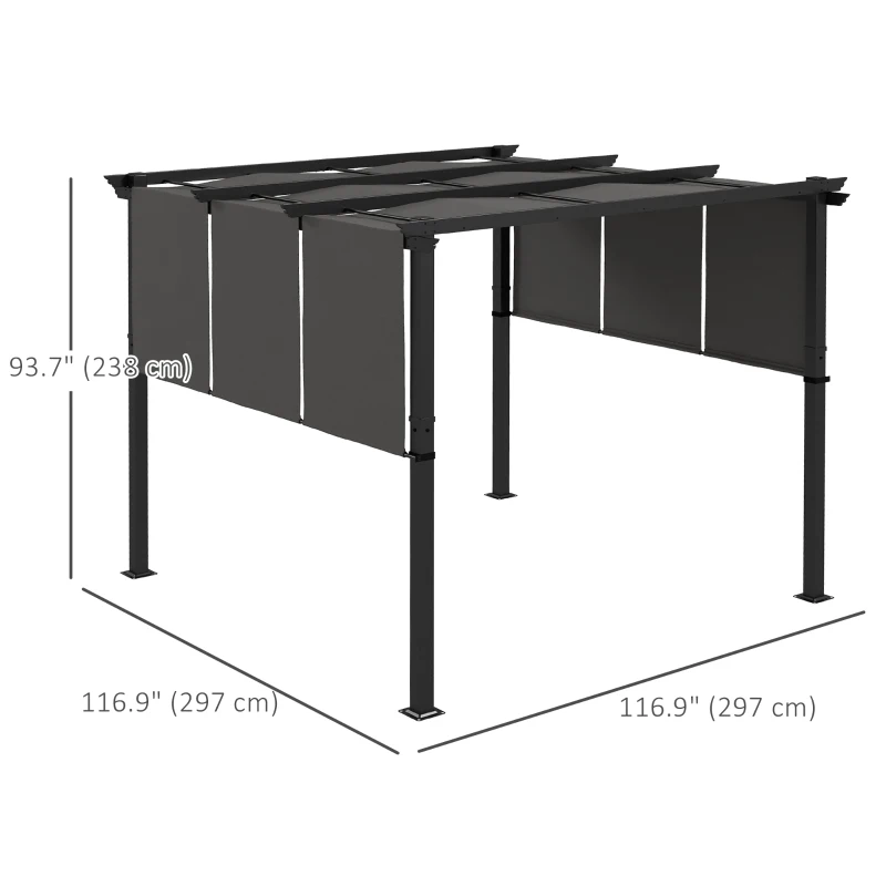 Outsunny 10' x 10' Metal Pergola, Outdoor Pergola with Retractable Canopy, for Garden, Patio, Backyard, Deck, Charcoal Grey