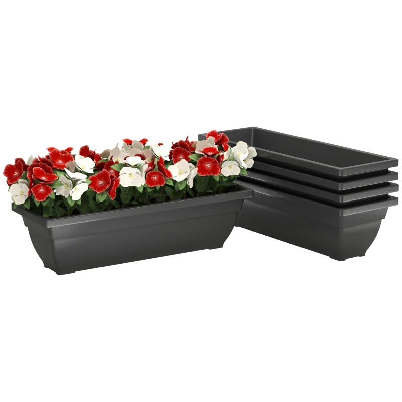 Outsunny Long Rectangular Flower Plant Pots, 5 Pack 23 Inches Window Boxes Planters for Windowsill, Garden, Black