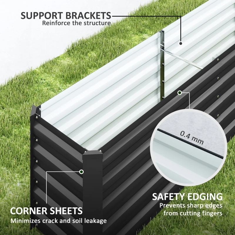 Outsunny 8 x 1.3 x 1.5ft Galvanized Raised Garden Bed, Reinforced Outdoor Planter Box with Open Bottom, Dark Grey