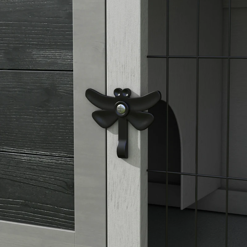 PawHut Wooden Rabbit Hutch with Openable Asphalt Roof, Tray, Grey