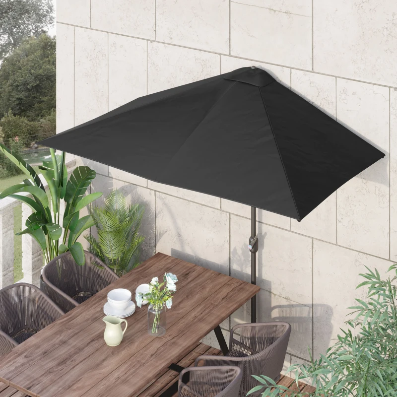 Outsunny 8ft Half Round Umbrella Outdoor Balcony Parasol Patio Garden Outdoor Window Sun Shade w/ 5 Ribs