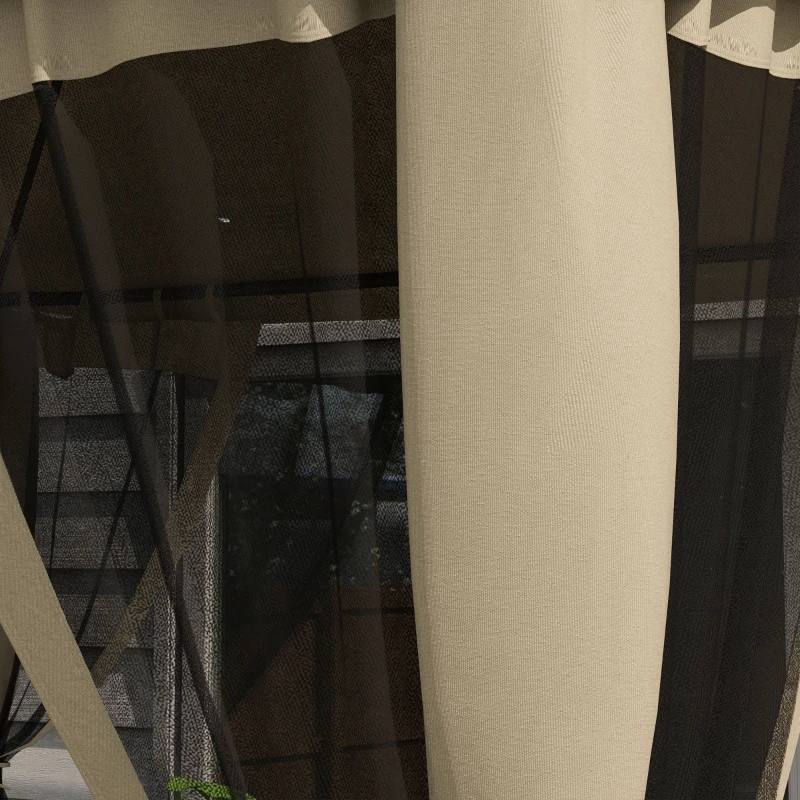 Outsunny 9.6' x 11.6' Patio Gazebo Outdoor Canopy Shelter with 2-Tier Roof and Netting, Steel Frame for Garden, Taupe