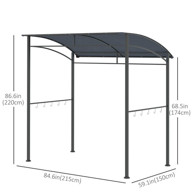 Outsunny 7' x 5' BBQ Grill Gazebo Tent, Garden Grill Canopy with Steel Frame and Hooks, Outdoor Sun Shade, Grey
