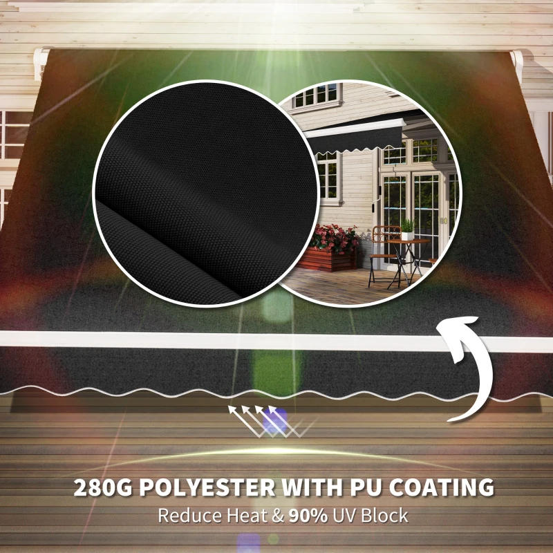 Outsunny 8'x7' Patio Awning Manual Retractable Sun Shade Outdoor Deck Canopy Shelter, Black