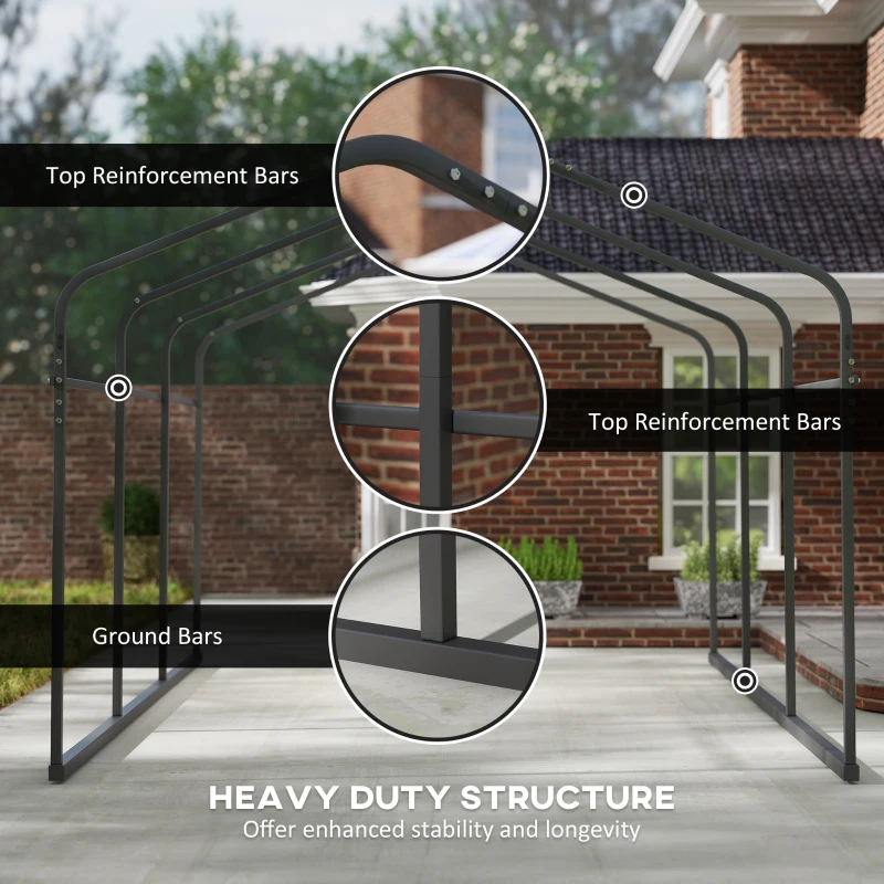 Outsunny 10' x 15' Metal Carport, Heavy Duty Garage Car Canopy with Galvanized Metal Roof and Removable Sidewalls, Dark Gray(m-5)