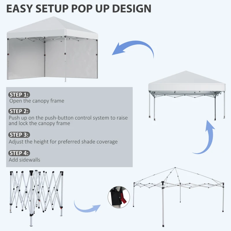 Outsunny 10' x 10' Pop Up Canopy with Sidewalls, Roller Bag, Height Adjustable Instant Tent for Outdoor Garden Patio, Light Grey