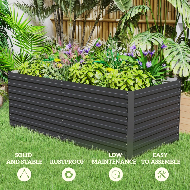 Outsunny 5' x 3' x 2' Raised Garden Bed, Galvanized Planter Box for Growing Flowers, Herbs and Vegetables, Dark Grey