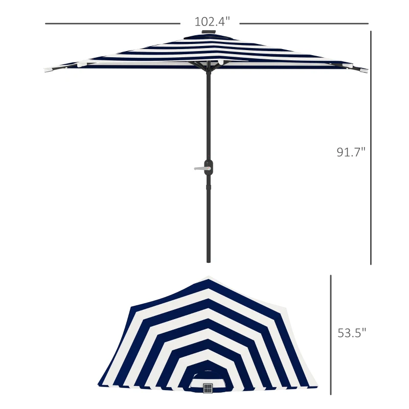 Outsunny Half Umbrella Outdoor Patio Umbrella, UPF 30+ Small Balcony Umbrella, Vented Half Patio Umbrella with Crank 8 Ribs, Porch Umbrella for Garden Deck Poolside, Navy Blue