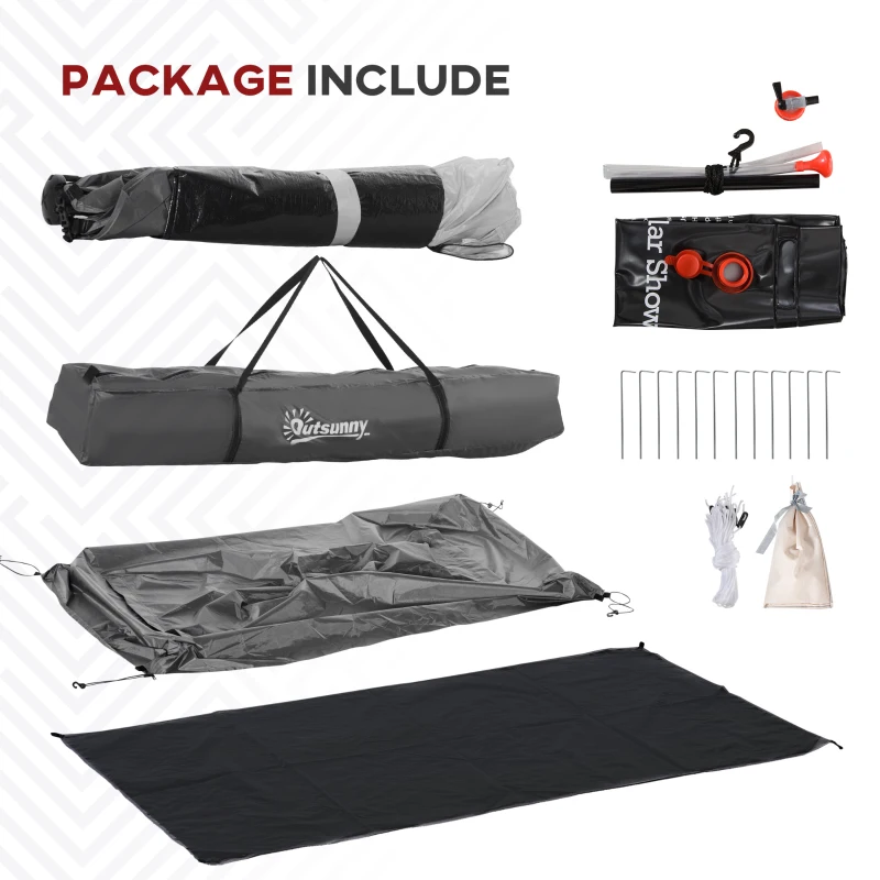 Outsunny Outdoor Portable Pop Up Shower Tent Changing Tent Privacy Enclosure with 2 Rooms, Shower Bag, Floor for Camping, Dark Grey