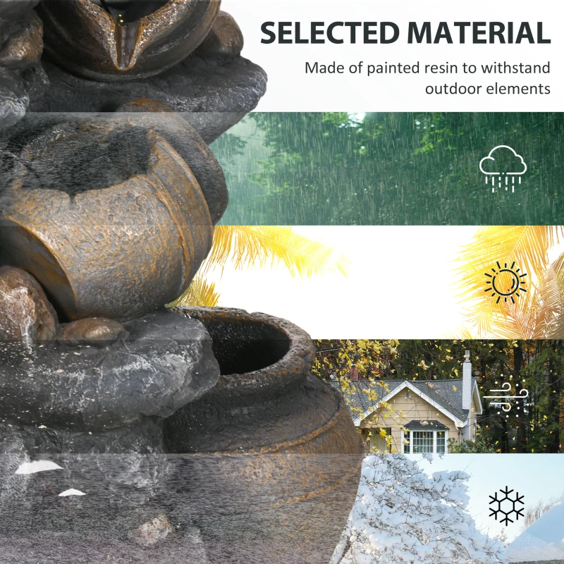 Outsunny 28.3" Solar Water Fountain, 4-Tier Resin Cascading Jars and Stacked Stones Outdoor Waterfall Fountain with LED Lights