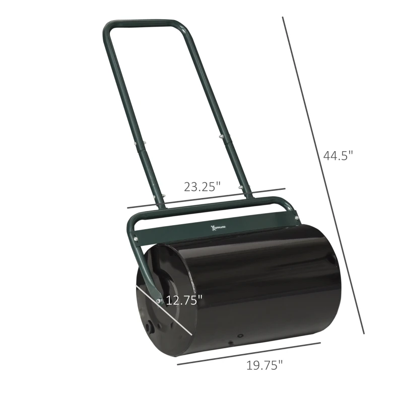Outsunny 20-Inch Push/Tow Behind Lawn Roller Filled with 10 Gal Water or Sand for Flattening Sod in the Garden, Dark Green