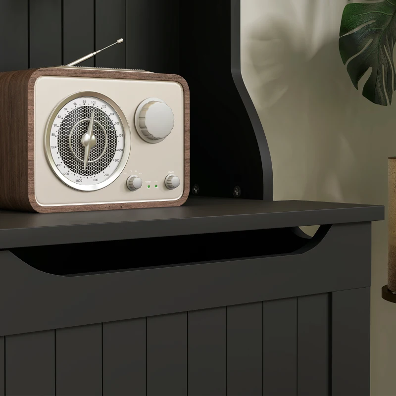 HOMCOM 3-In-1 Entryway Bench with LED Lights and Coat Rack, Hall Tree with Bench and Shoe Storage, 5 Hooks for Hallway Black