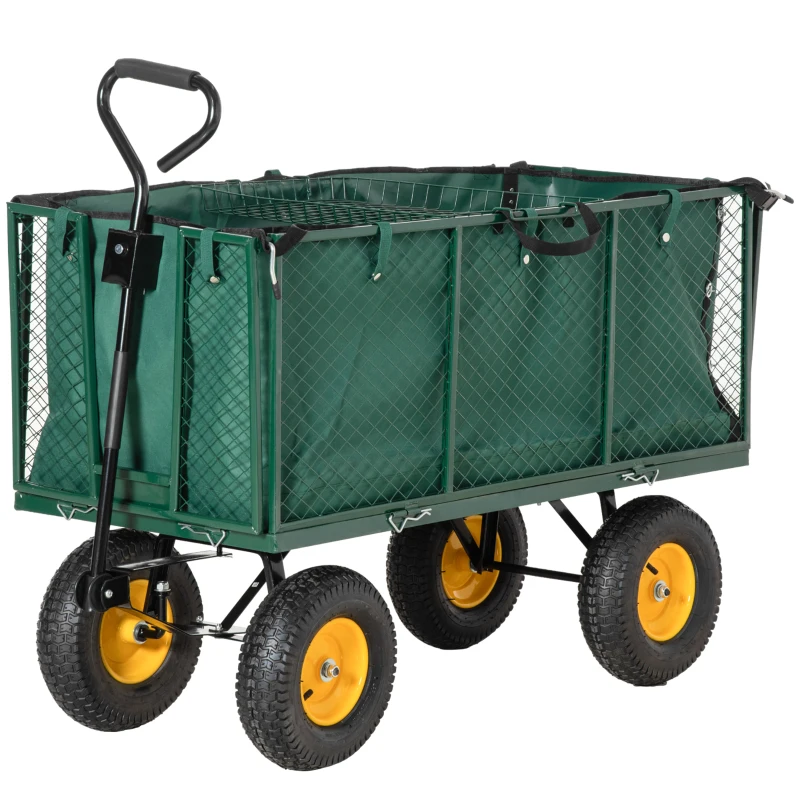 Outsunny 342L Utility Wagon Cart with Removable Mesh Sides to Convert into Flatbed for Beach Lawn Yard