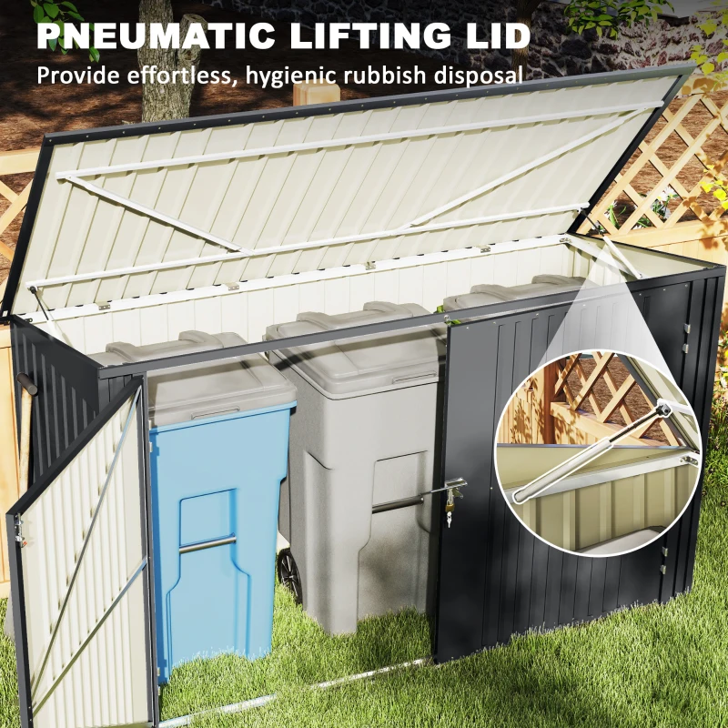 Outsunny 7.6 x 3.4ft Outdoor Storage Shed, Triple Garbage Bin Shed Organizer with Lockable Double Doors and Openable Lid