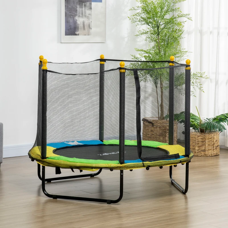 Qaba 4.6FT Trampoline for Kids with Enclosure Net for Ages 3-10, Indoor Outdoor Use, Black