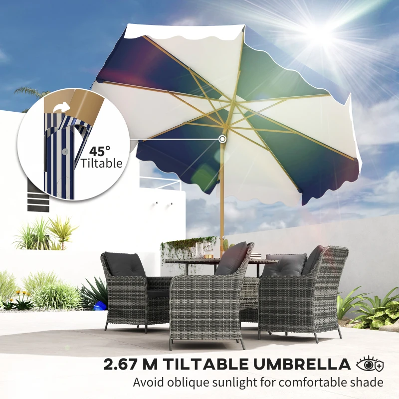 Outsunny 9FT Patio Umbrella with 8 Ribs, Crank & Tilt, UPF 50+ for Garden, Deck, Poolside, Mixed Colour