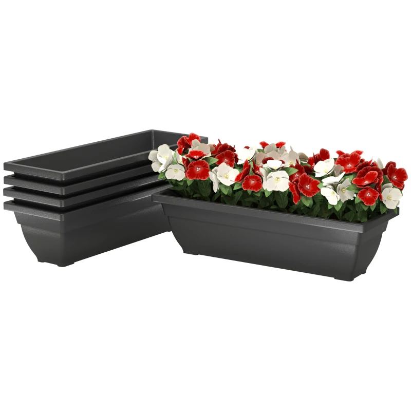 Outsunny Long Rectangular Flower Plant Pots, 5 Pack 23 Inches Window Boxes Planters for Windowsill, Garden, Black