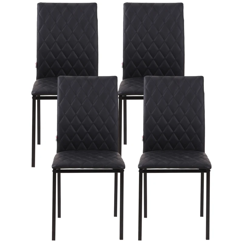 HOMCOM Modern Dining Chairs Set of 4, Upholstered Faux Leather Kitchen Chairs with Rhombic Tufting and Metal Legs for Living Room, Black