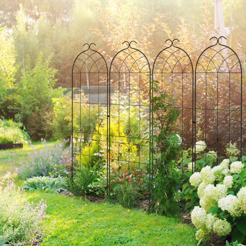 Outsunny 2 Pcs Garden Trellis for Climbing Plants, Outdoor Metal Trellis Plant Support Trellises for Patio, Lawn, Backyard