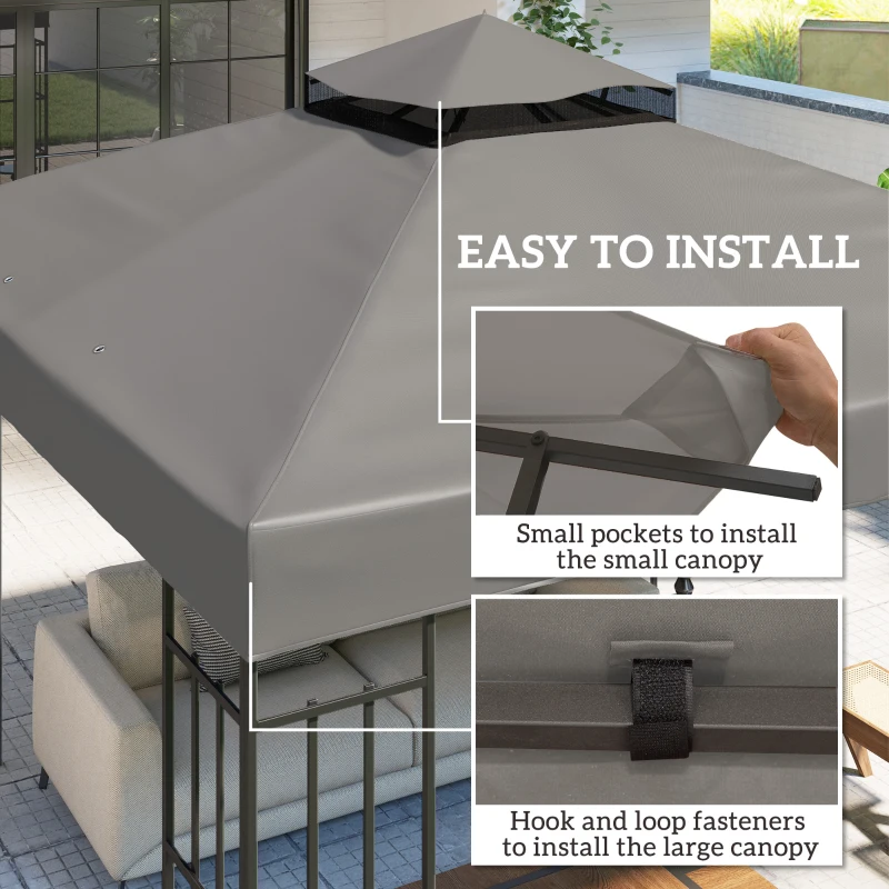 Outsunny 10' x 10' Gazebo Canopy Replacement Cover, 2-Tier Garden Gazebo Roof Replacement, UPF30+, TOP COVER ONLY, Grey