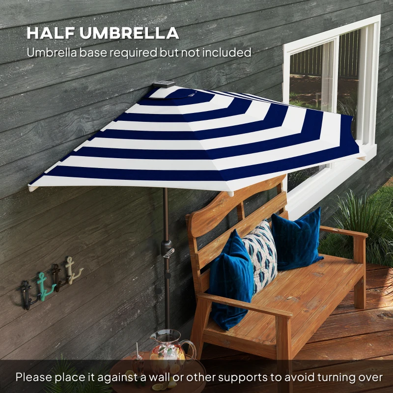 Outsunny Half Umbrella Outdoor Patio Umbrella, UPF 30+ Small Balcony Umbrella, Vented Half Patio Umbrella with Crank 8 Ribs, Porch Umbrella for Garden Deck Poolside, Navy Blue