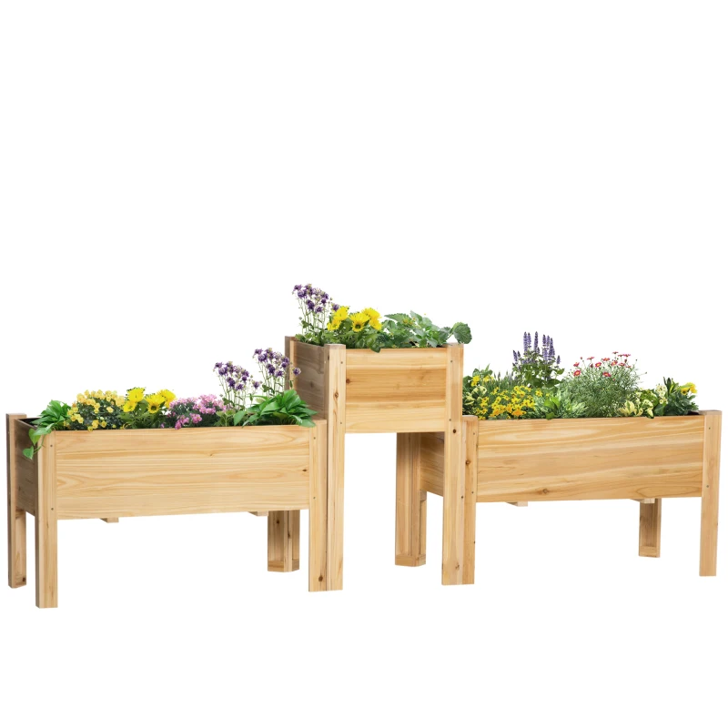 Outsunny Raised Garden Bed Set of 3, Wood Planter Box, Outdoor Freestanding Garden Boxes for Fruit Vegetable Flower Herb