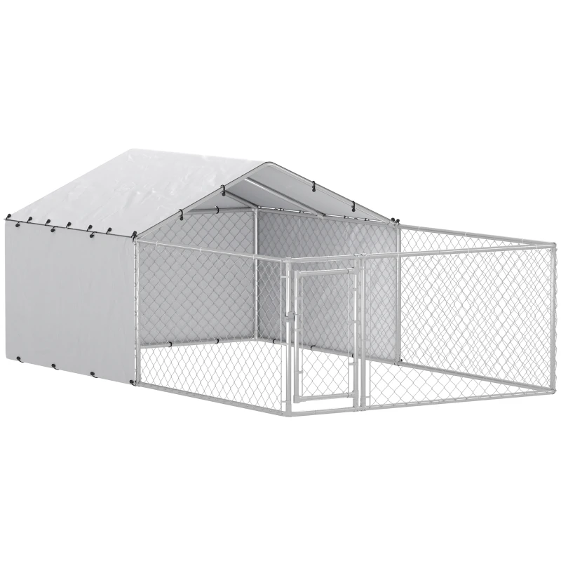 PawHut Galvanized Steel Dog Kennel Outdoor with Waterproof & UV-Resistant Cover for Large Dogs, 13.1' x 7.5' x 4.9'