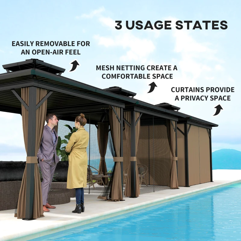 Outsunny 10' x 10' Hardtop Gazebo with Aluminum Frame, Metal Roof Gazebo Canopy w/ Hook, Curtains included, Dark Brown