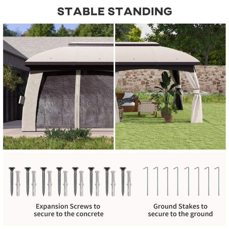 Outsunny 10' x 20' Patio Gazebo, Outdoor Gazebo Canopy Shelter with Netting, Vented Roof for Garden, Beige