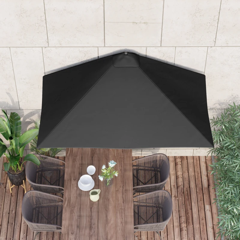 Outsunny 8ft Half Round Umbrella Outdoor Balcony Parasol Patio Garden Outdoor Window Sun Shade w/ 5 Ribs