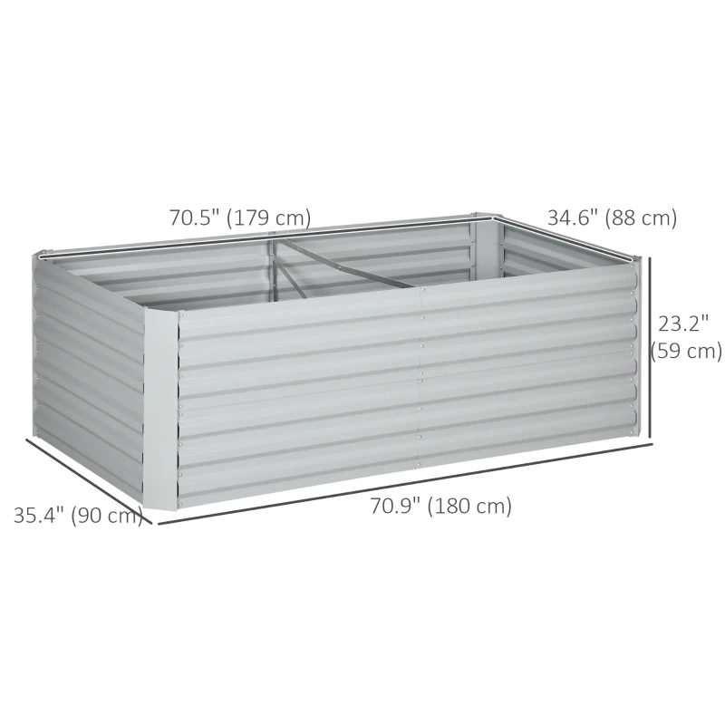 Outsunny Galvanized Raised Garden Bed, Steel Outdoor Planters with Reinforced Rods, 71" x 35" x 23", Light Grey