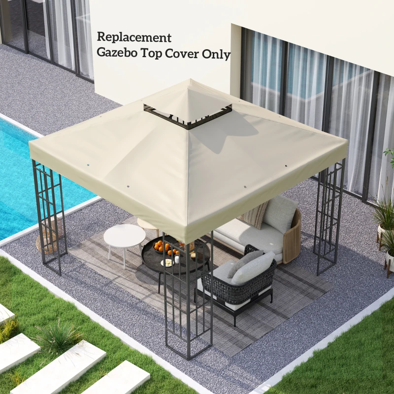 Outsunny 10' x 10' Gazebo Canopy Replacement Cover, 2-Tier Garden Gazebo Roof Replacement, UPF30+, TOP COVER ONLY, Cream White