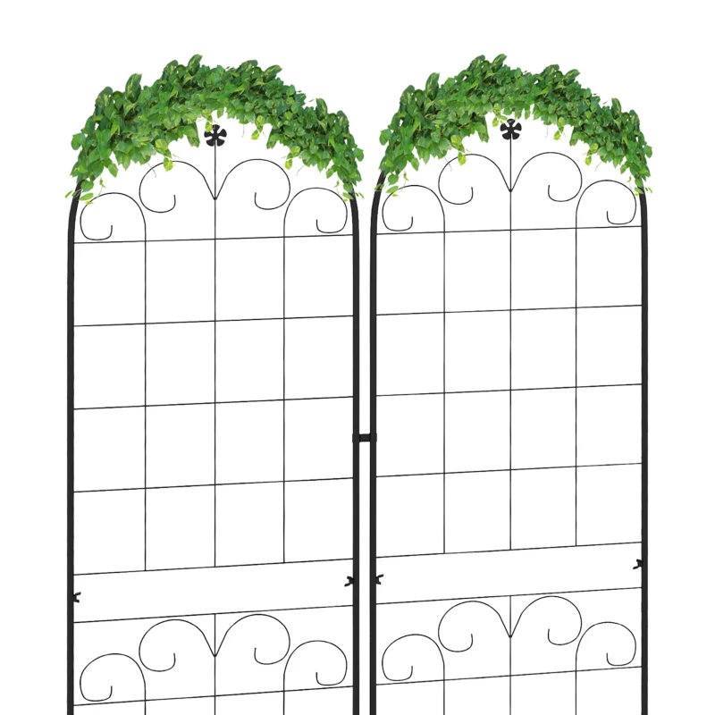 Outsunny 2 Pcs Garden Trellis for Climbing Plants, Outdoor Metal Trellis Plant Support Trellises for Patio, Lawn, Backyard
